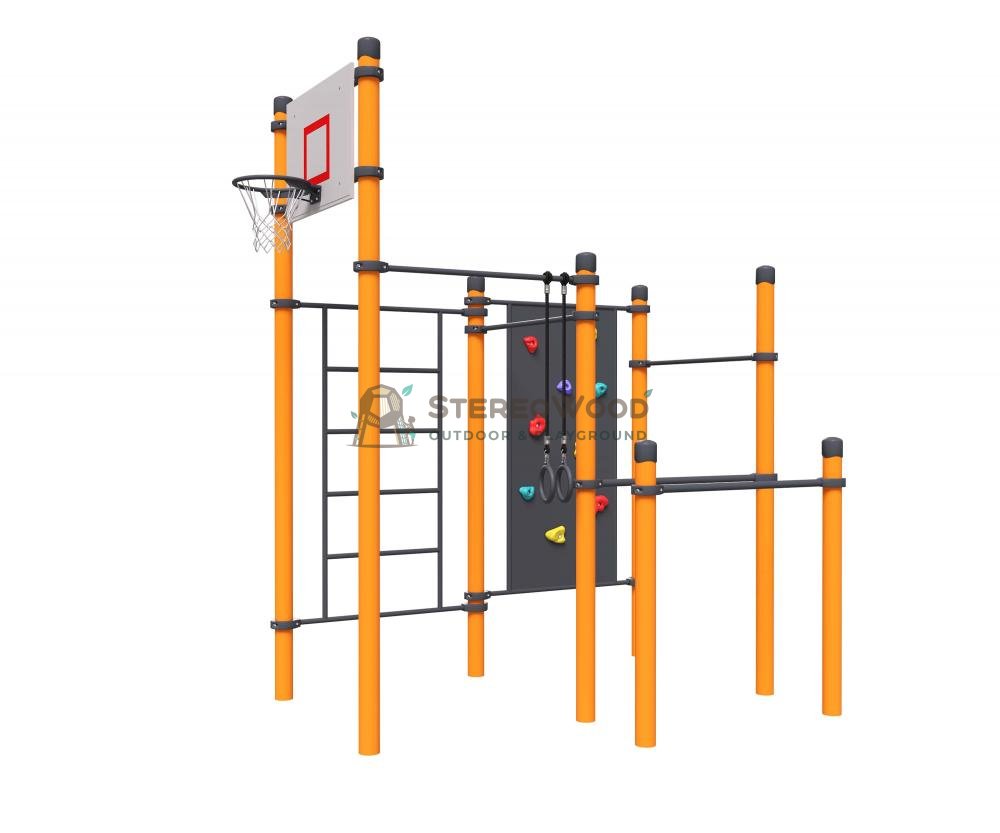 Воркаут «Комплекс 3 турника, шведская стенка, альпинист, брусья и  баскетбольное кольцо Пауэр» - купить по выгодной цене в интернет-магазине  Stereowood | Официальный сайт производителя